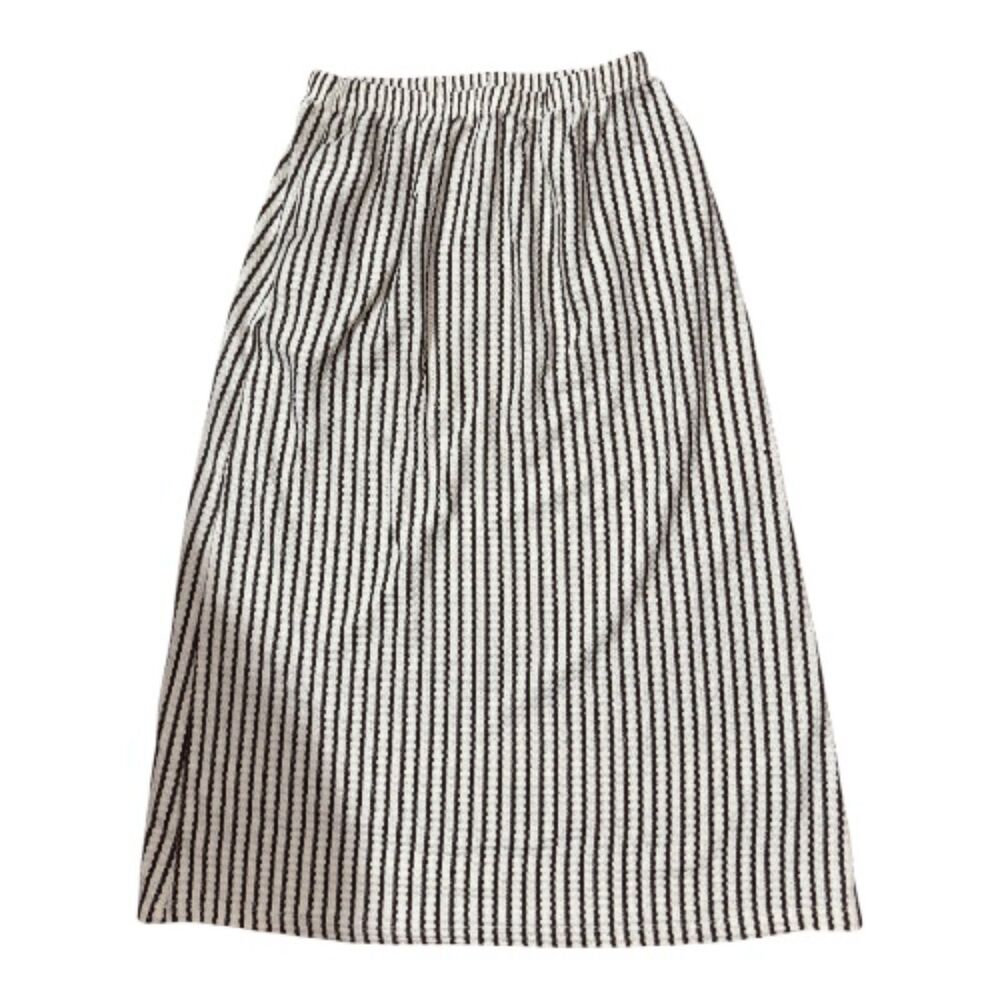 Striped Elastic Waist Midi Skirt in Black and White